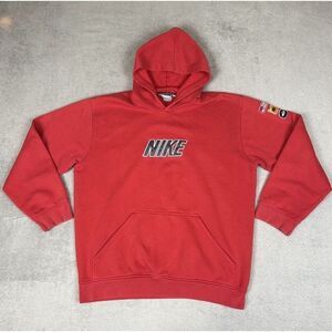 Vintage Nike Center Swoosh Hoodie Men's XL 1X Red Spell Out Sweatshirt Y2K Skate